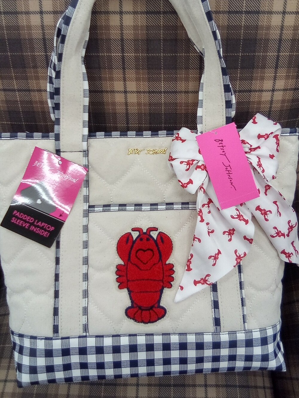 Betsey Johnson Quilted Lobster Tote Bag.